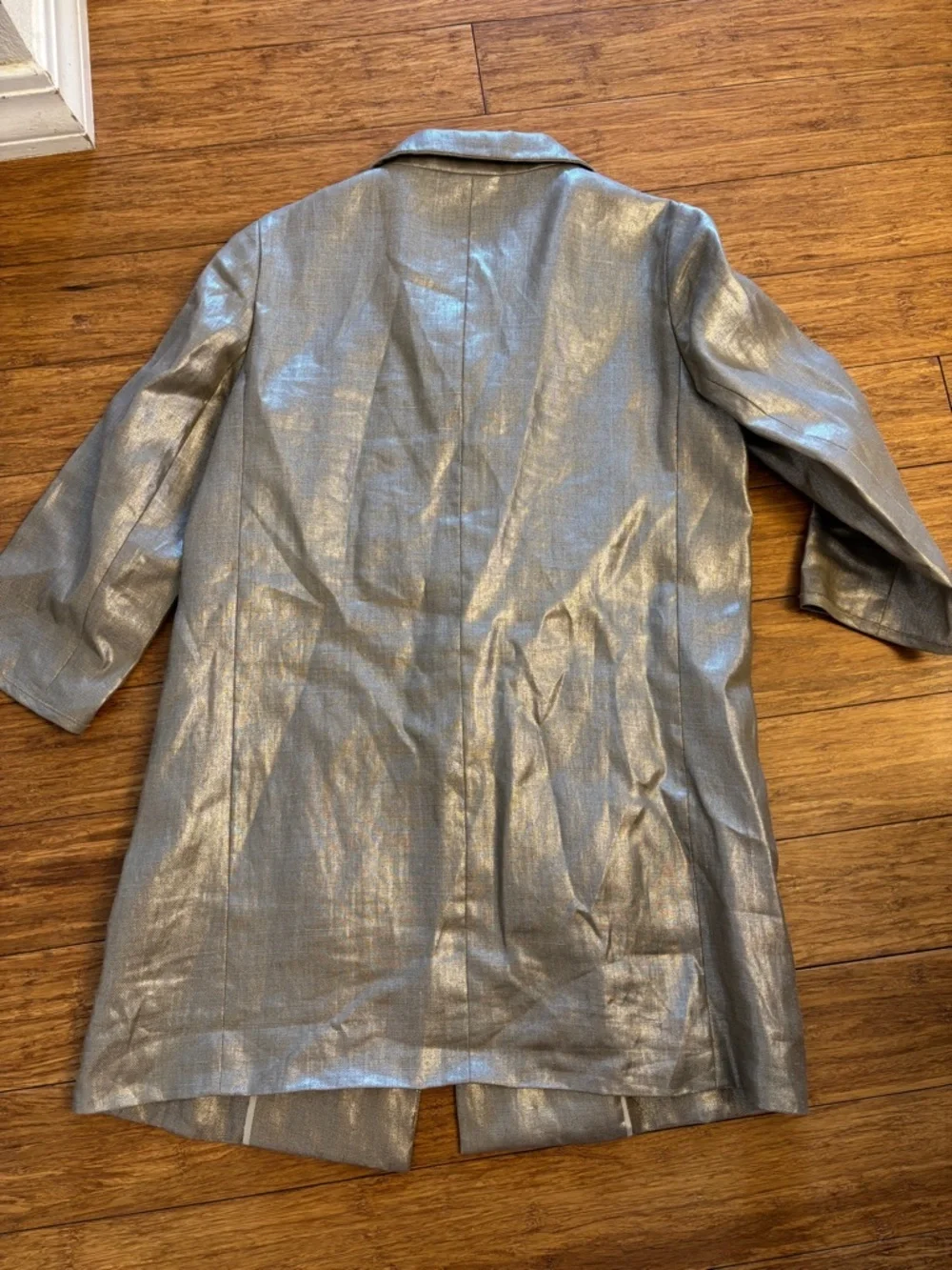 Per Se Metallic Three-Quarter Sleeve large button Coat jacket size 2